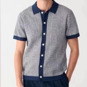 Men's J. Crew Short-sleeve heritage cotton sweater-polo in windowpane jacquard